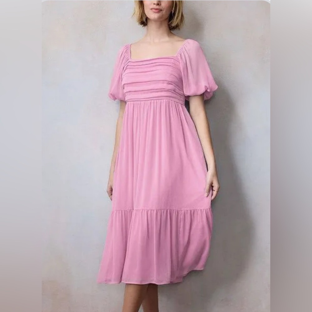 NEW…LC Lauren Conrad Square Neck Pleaded Bodice Midi Dress - Picture 3 of 5